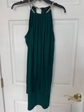 Jessica Simpson Emerald Green Halter Dress with Rhinestone-Strap